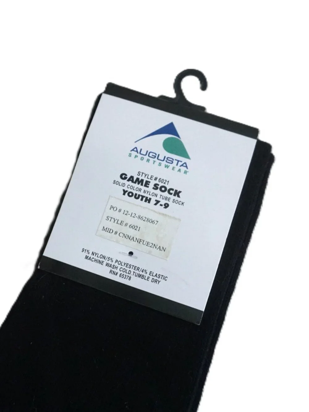 Augusta Sportswear Style #6020 Black Game Tube Socks 7-9 Youth